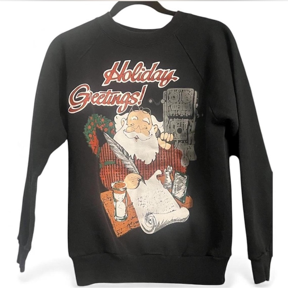 Festive Holiday Greetings Black Crewneck Sweater